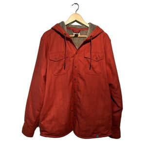 L.L.‎ Bean Hooded Fleece Lined Orange Snap Front Men's Large Shacket Jacket